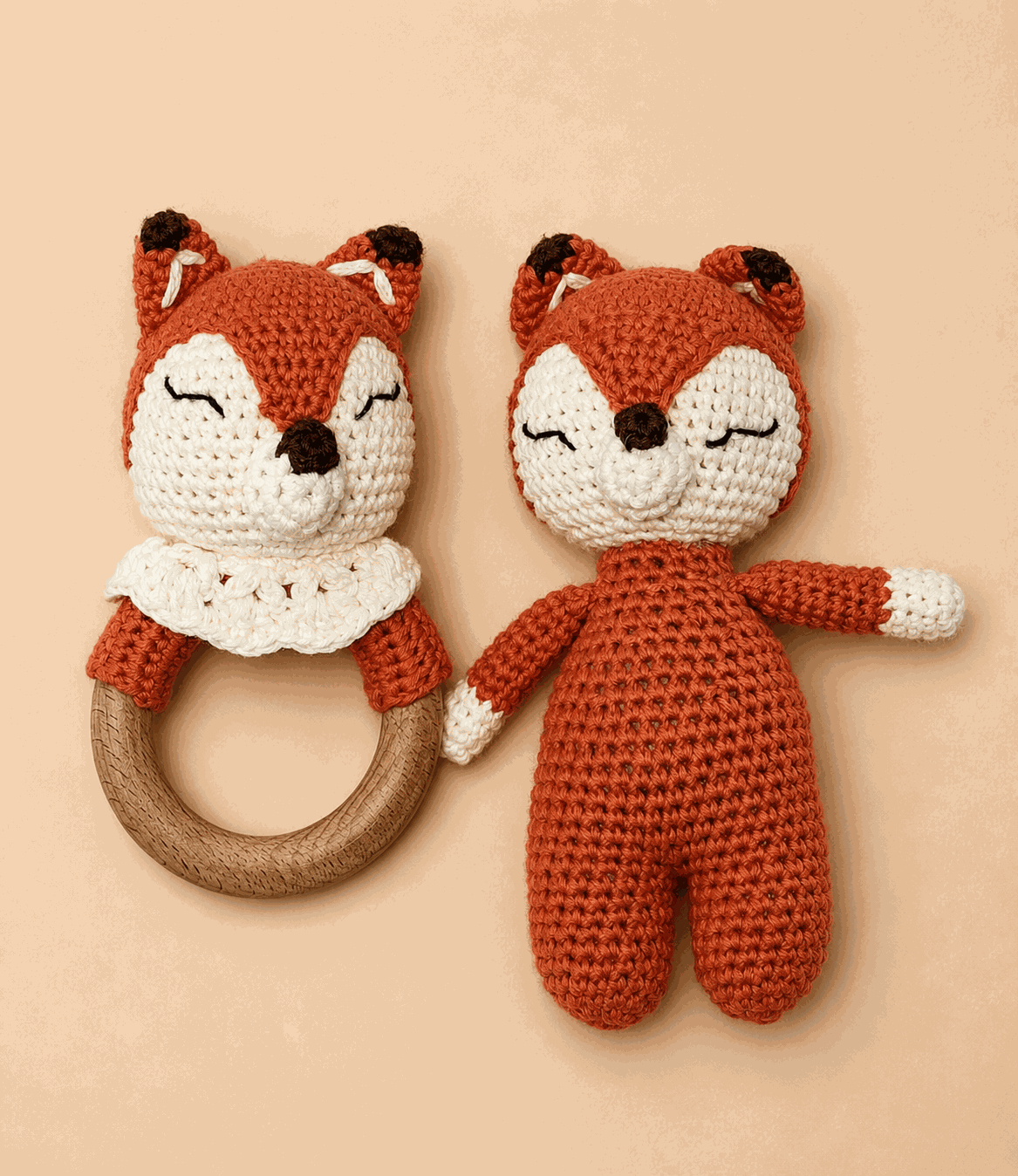 Knuffel rammelaar set vos
