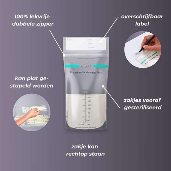 Elvie Lekvrije Moedermelk Bewaarzakjes | Borstvoeding zakjes | 100st | BPA-vrij | Vooraf Gesteriliseerd | Stevige, Dubbele Zipsluiting - Image 7